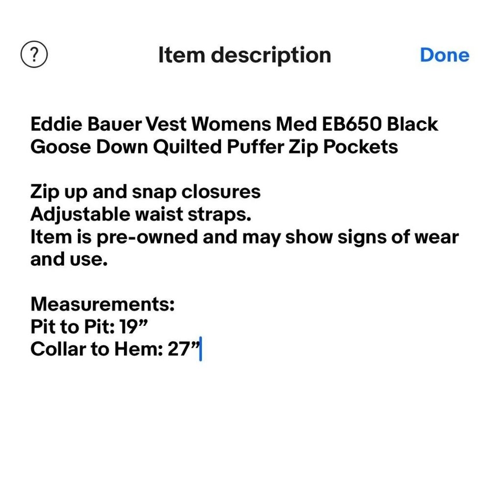 Eddie Bauer Vest Womens Med EB650 Black Goose Down Quilted Puffer Zip Pockets - Picture 16 of 16